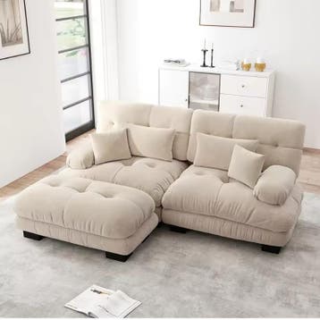Cloud Corner Sofa – Chenille Bank met Kussens en Ottoman, Verzenden, Nieuw