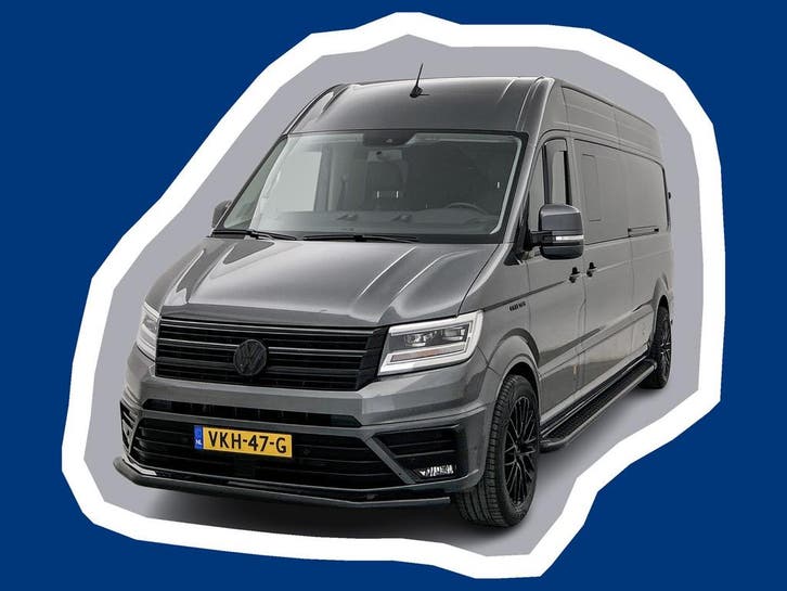 Volkswagen Crafter 35 2.0 TDI L4H3 DC 177pk Leder Schuifdeur, Auto's, Bestelauto's, Lease, Zwart, Automaat, Zilver of Grijs, Financial lease