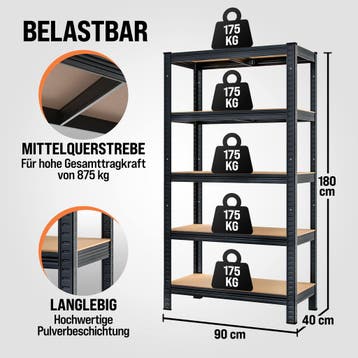 Stellingkast 2 Stuks Zwart 180x90x40cm (Kasten, Interieur), Verzenden, Nieuw
