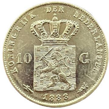 Gouden 10 gulden 1888 Willem III Zeldzaam, Koning Willem III, Verzenden, Goud, Losse munt