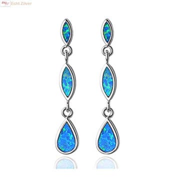 Zilveren elegante ranke blauw opaal oorbellen, Verzenden, Nieuw, Zilver