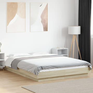 vidaXL Bedframe met LED-verlichting sonoma eikenkleurig, Huis en Inrichting, Bruin, Verzenden, Nieuw, 190 cm of minder