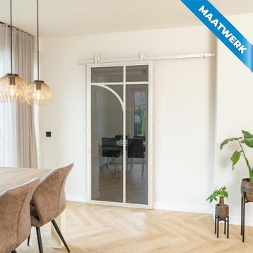 Stalen Schuifdeur Wit 5 Vlaks rond Maatwerk Rook glas, Nieuw, Metaal, Inclusief glas