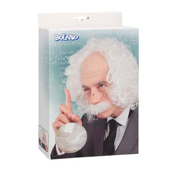Boland pruik professor wit met snor van €17,99 voor €9,00, Ophalen of Verzenden, Nieuw