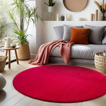 Rond Wasbaar Vloerkleed | Sky | Uni | Rood | 160x160 cm, Verzenden, Nieuw