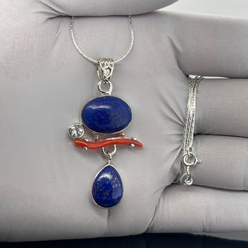 Zilver - Hanger - Lapis-Coral-Quartz