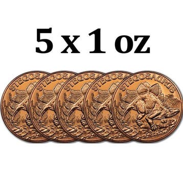 Verenigde Staten. 5 x 1 oz Stegosaurus 999 Fine Copper Round