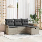 vidaXL Tuin Sofa Set met kussen met opslag 4 pcs Lichtgrijs, Verzenden, Nieuw, Rotan, 4 zitplaatsen