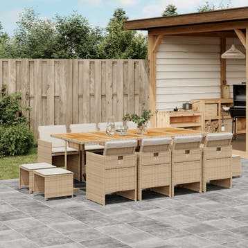 vidaXL 13-delige Tuinset met kussens poly rattan beige, Verzenden, Nieuw, 2 zitplaatsen, Tuinset