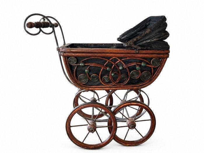 Figuur - Antique Doll Pram - Canvas, Hout, IJzer, Antiek en Kunst, Curiosa en Brocante