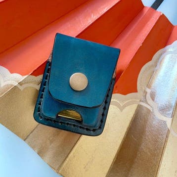 Zippo - Handmade Genuine blue dark teal Leather case for, Nieuw
