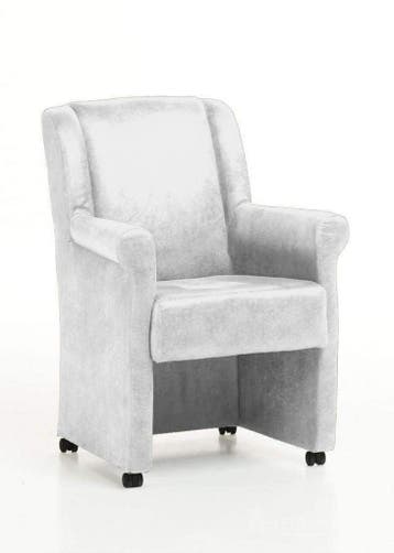 Eetkamerstoel Mandy met wielen - eetkamerstoelen - Wit, Huis en Inrichting, Stoelen, Nieuw, Wit, Stof