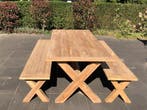 8 persoons picknickset | Duurzaam Teak | direct leverbaar |, Tuin en Terras, Picknicktafels, Ophalen of Verzenden, Nieuw, Rechthoekig