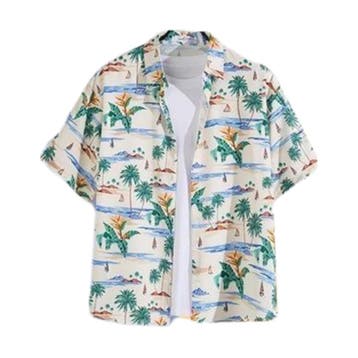 Hawaii Party Blouse – Beige met Gele Bloemen – - Maat M, Kleding | Heren, Carnavalskleding en Feestkleding, Ophalen of Verzenden
