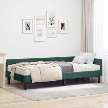 vidaXL Hoekbedframe met Matras 2 st Donkergroen 90 x 200 cm, Eenpersoons, Verzenden, Nieuw, Stof