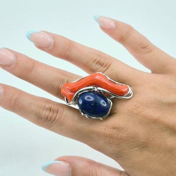 Zilver Ring - CORALLO MEDITERRANEO, Sieraden, Tassen en Uiterlijk, Antieke sieraden