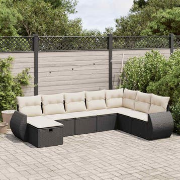 vidaXL 8-delige Loungeset met kussens poly rattan zwart, Verzenden, Nieuw, 8 zitplaatsen, Loungeset