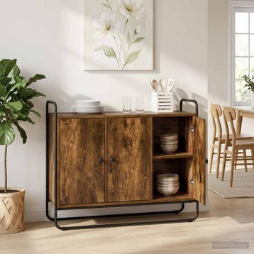 vidaXL Dressoir Gerookt eiken 102 x 35 x 75 cm Bewerkt hout, Huis en Inrichting, Kasten | Dressoirs, Verzenden, Nieuw, Overige houtsoorten