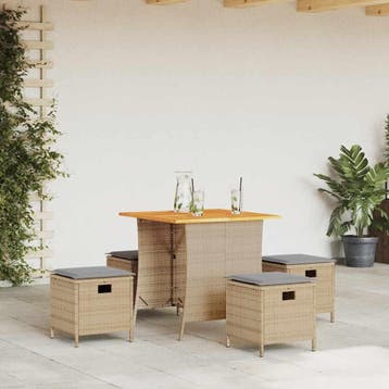 vidaXL 5-delige Tuinset met kussens poly rattan beige, Verzenden, Nieuw, Tuinset