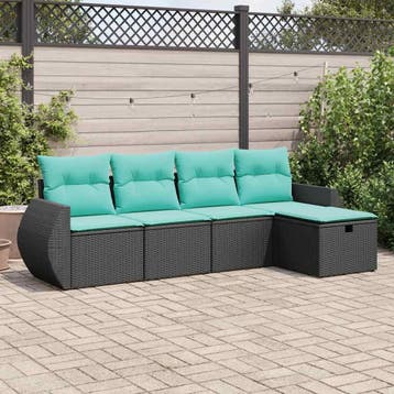vidaXL 5-delige Loungeset met kussens poly rattan zwart, Verzenden, Nieuw, 5 zitplaatsen, Loungeset
