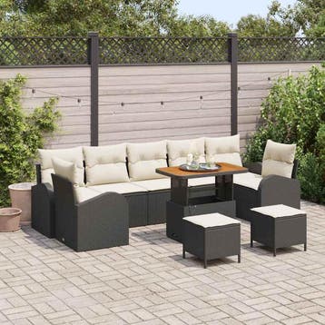vidaXL Tuin Sofa Set 10 st 9-Aantal zitplaatsen Zwart en, Verzenden, Nieuw, Rotan, Meer dan 8 zitplaatsen