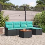 vidaXL Tuinbankenset met kussen met opslag 6 pcs Zwart poly, Verzenden, Nieuw, Rotan, 6 zitplaatsen