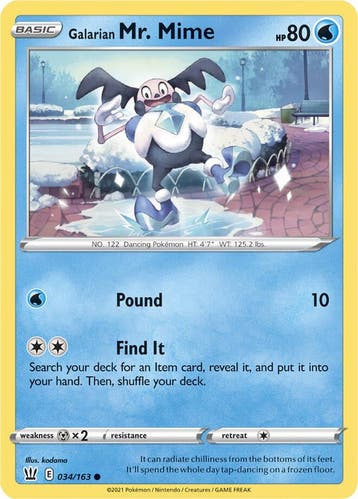 Galarian Mr Mime 034/163 Battle Styles, Ophalen of Verzenden, Nieuw, Losse kaart, Foil