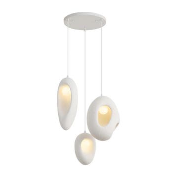 Japandi hanglamp wit met kap organisch 3-lichts - Moonstone, Verzenden, Nieuw, Kunststof, Japandi