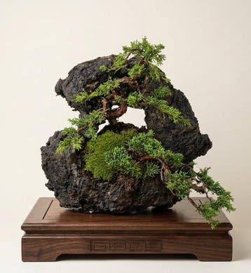 Bonsai van Jeneverbes Kishu op steen - Hoogte (boom): 27 cm