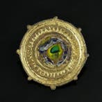 Oud-Romeins Verguld brons Schijffibula met millefiori
