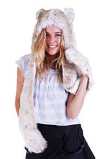 Hood Sneeuwpanter Muts Sjaal Wanten en Oortjes Wit Lichtbrui, Ophalen of Verzenden, Nieuw