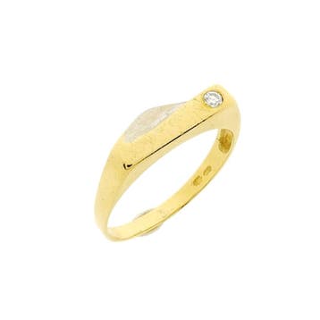 Bicolor gouden ring met diamant, 18 tot 19, Gebruikt, Heer, Ophalen of Verzenden