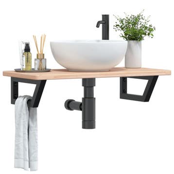 vidaXL Badkamer wandschap staal en massief eikenhout, Verzenden, Nieuw