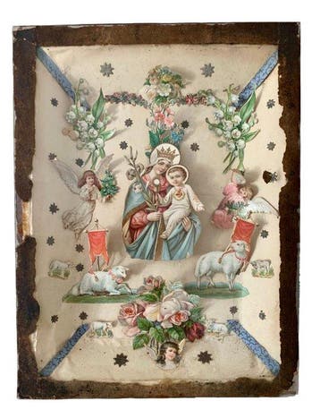 Thuisaltaar - Antiek - Glas, Papier - 1850-1900 - Katholieke
