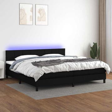 vidaXL Boxspring met matras en LED stof zwart 200x200 cm, Verzenden, Zwart, Overige maten, 200 cm