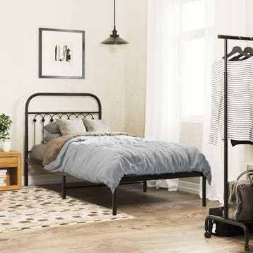 vidaXL Bedframe met hoofdbord metaal zwart 90x200 cm, 90 cm, Eenpersoons, Verzenden, Zwart