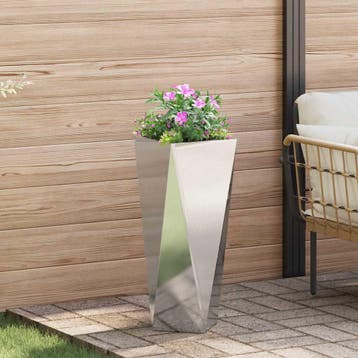vidaXL Plantenbak Zilver 30 x 30 x 75 cm Roestvrij staal, Verzenden, Minder dan 60 cm, Nieuw, Metaal