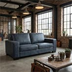 Leren bank Enjoy - 2,5 zits - Kenia Denim (blauw) - Poten, Huis en Inrichting, Banken | Bankstellen, Nieuw, Ophalen of Verzenden
