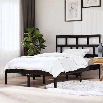 vidaXL Bedframe massief hout zwart 150x200 cm, Verzenden, Zwart, Overige maten, 200 cm
