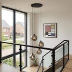 Art Deco hanglamp zwart met smoke glas 4-lichts - Wallace, Verzenden, Nieuw, Glas, Art Deco