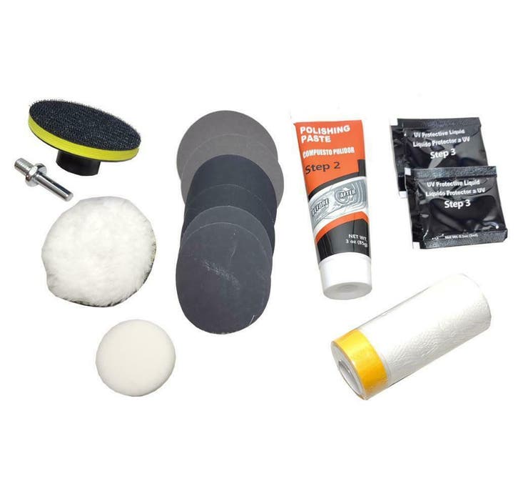 Complete Koplamp polijst poets herstel set kit vergeelde ver, Doe-het-zelf en Verbouw, Gereedschap | Handgereedschap, Nieuw, Verzenden