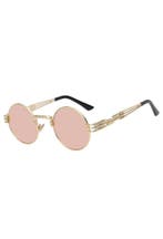 Ronde Zonnebril Steampunk Heren Goud Montuur Rond Rosé Spieg, Sieraden, Tassen en Uiterlijk, Ophalen of Verzenden, Nieuw, Roze