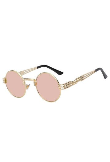 KIMU® Ronde Zonnebril Steampunk Heren Goud Montuur Rond Rosé, Ophalen of Verzenden, Nieuw, Roze