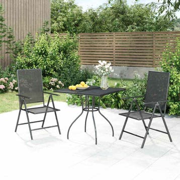 vidaXL 3-delige Tuinset staal antracietkleurig, 2 zitplaatsen, Verzenden, Nieuw, Rvs