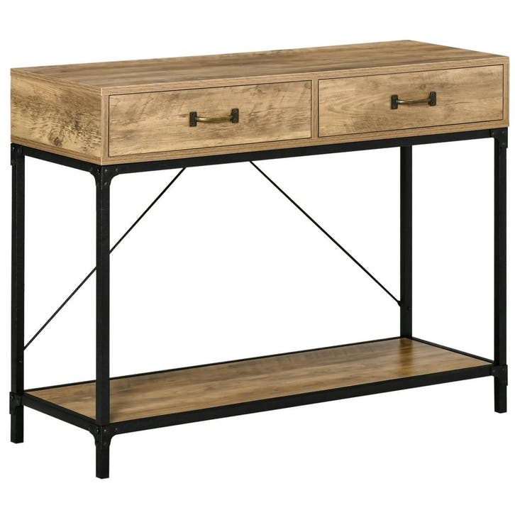 TRUUSK Bijzettafel Console Tafel - Vintage Bruin Zwart - Met, Huis en Inrichting, Kasten | Ladekasten, Nieuw, Verzenden