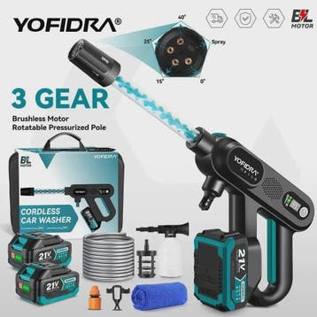 YOFIDRA 220Bar Accu Hogedruk Autowas Spuitpistool - Borstell, Tuin en Terras, Verzenden, Nieuw