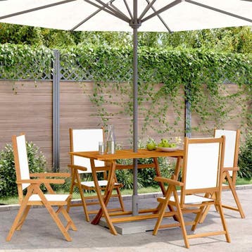 vidaXL Verstelbare klapstoelen, 4 stuks, crèmekleurige stof, Verzenden, Nieuw, Hout