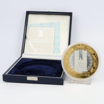 Alderney. 50 Pounds 2002 - Golden Jubilee Queen Elizabeth, Postzegels en Munten