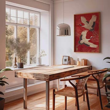 Japanse Kraanvogel Wanddecoratie - Rode en Gouden Oosterse V