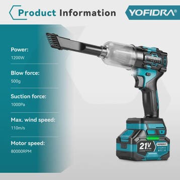 YOFIDRA Krachtige 2-in-1 Accu Bladblazer & Zuiger - 80000RPM, Verzenden, Nieuw